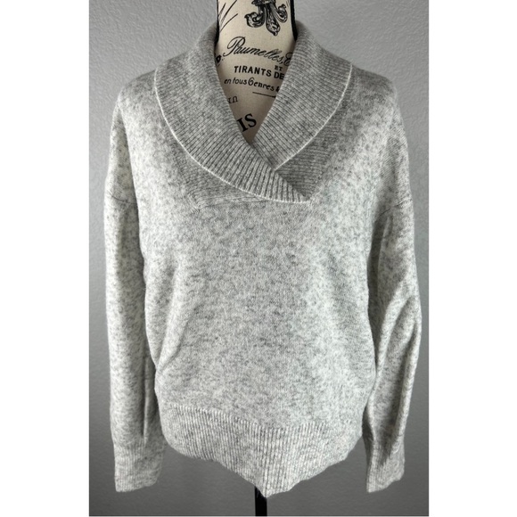NWT Madewell Shawl Collar Sweater Grey Marled Knit Pullover Puff Sleeve Medium - Picture 3 of 12